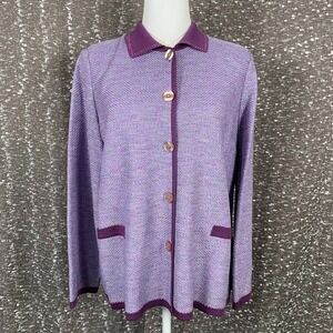 Vintage‎ Trieste Purple Shimmer Blazer Button Up Sweater Preppy Chic Womens